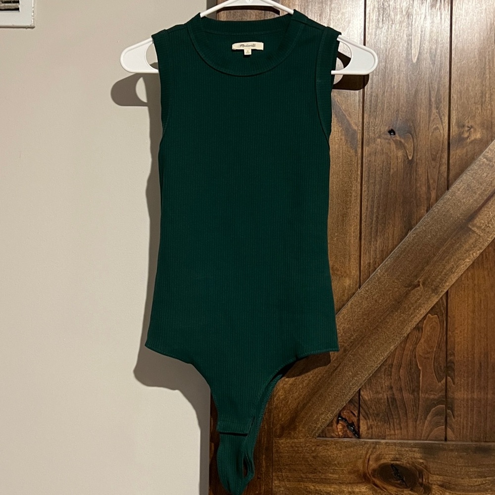 Madewell Forest Green body suit, White bodysuit, open back